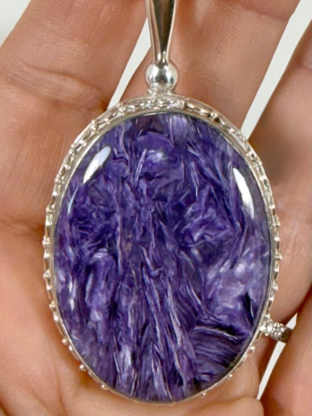 Large Sajen 925 Sterling Silver Charoite Oval Statement Pendant 28.7g